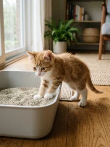 Kitten naturally learning to use a litter box