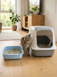Transitioning a growing kitten from a low-sided litter box to a larger box
