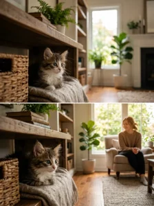 Kitten quietly observing its new surroundings while adjusting to a new home