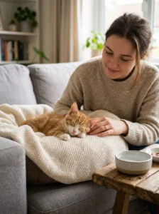 Kitten resting comfortably after a routine vaccination