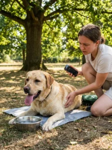 Dog showing early signs of overheating after a hot-weather walk