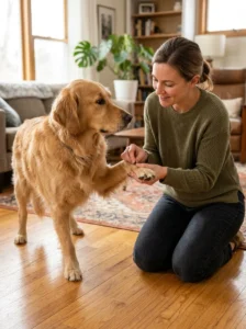 Owner checking a dog's nail length to determine when trimming is needed