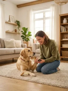 Checking dog paw pads as part of seasonal paw care
