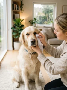 Golden Retriever with mild reddish-brown tear staining.