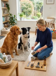 Cleaning and sharing appropriate grooming tools between multiple dogs