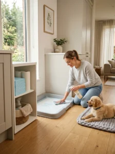 Clean designated indoor dog bathroom area for better odor control