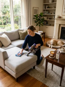 Cleaning a home instead of relying only on scented products for dog odor