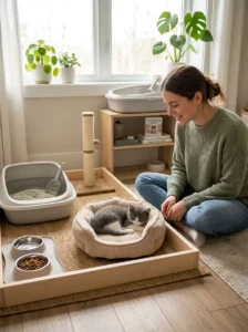 Creating a calm environment while avoiding common first-month mistakes with a new cat