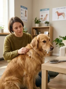Dog with remaining tangles after using an unsuitable grooming brush