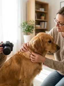 Dog owner checking the skin and coat for signs of irritation