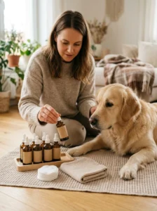 Canine ear cleaning solutions prepared for routine dog ear care