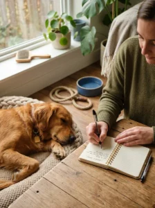 Owner keeping a log of a dog's odor and symptoms