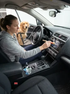 Dog hair accumulating around car HVAC vents during pet travel