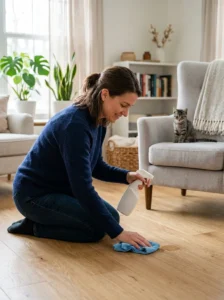 Cleaning a kitten accident area with an enzymatic cleaner