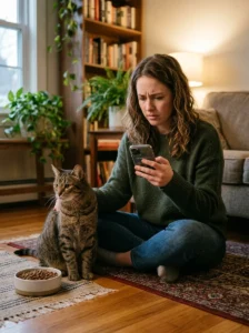 Cat owner seeking veterinary help after the cat stops eating