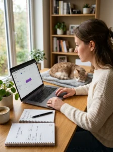 Pet owner adding cat vaccination reminders to a household calendar
