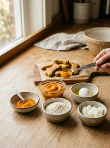 Measured ingredients for safely making homemade turmeric dog treats
