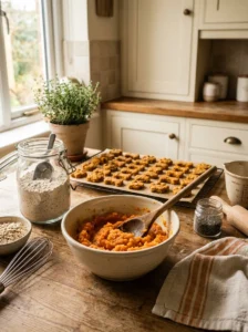 Cooked carrots being mashed for homemade dog treats