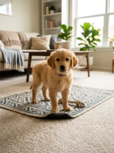 Washable waterproof rug protecting carpet during puppy house training