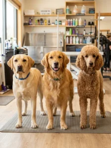 Dogs with different coat types requiring different bathing schedules