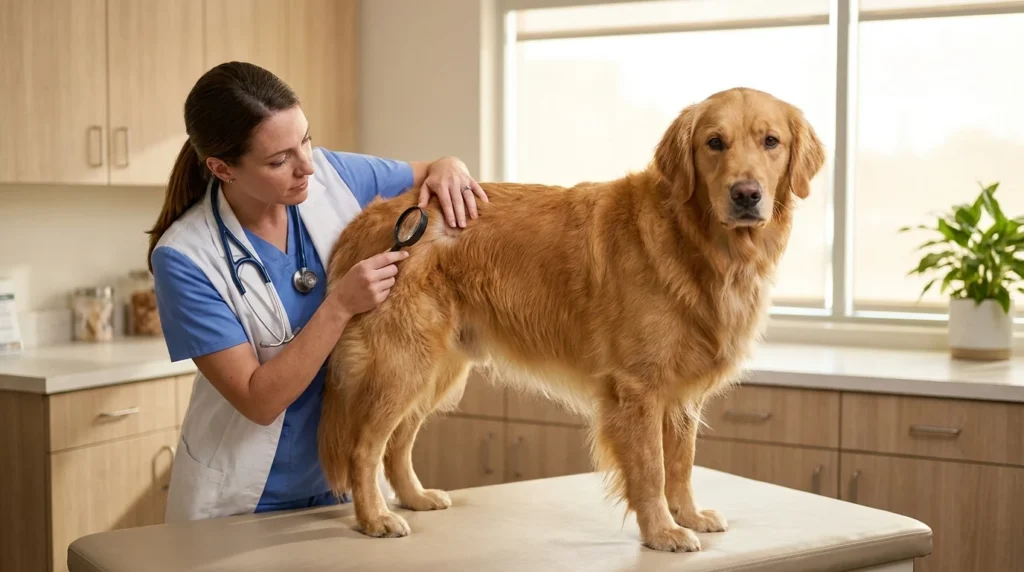 Dog skin problems being examined by a veterinarian