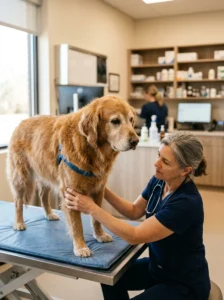 Senior dog receiving a thorough veterinary health examination