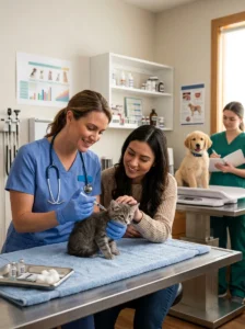 Kitten receiving a scheduled vaccine as part of a series of vaccinations