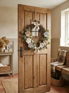 Rustic wooden paw print wreath for a dog-loving home
