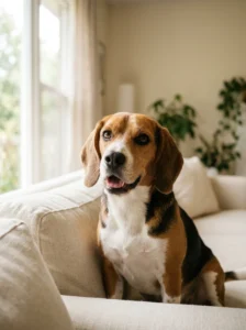 Happy beagle portrait for a cute dog phone wallpaper.
