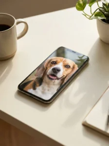 Cute beagle portrait displayed as a smartphone wallpaper.