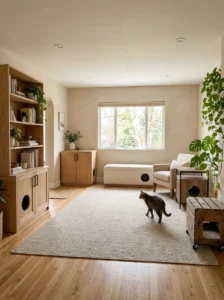 Different DIY cat litter box enclosure ideas for a home