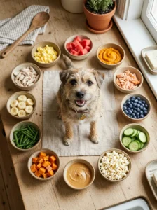 Twelve safe human foods dogs can enjoy including pumpkin, blueberries and cooked chicken