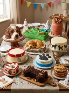 Ten dog lover cake ideas featuring realistic dog faces, paw prints, breed silhouettes, and themed birthday cakes.