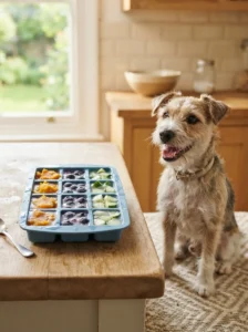 Frozen blueberry, cucumber, and pumpkin treats for dogs