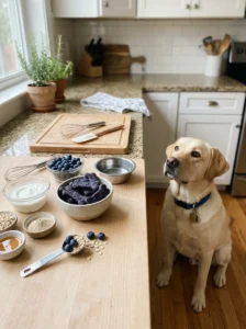 Small portion of blueberry dog treats prepared safely