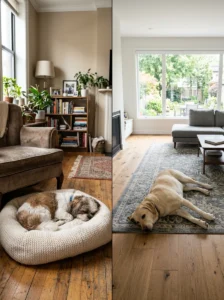 Small and large dogs living comfortably in different home spaces