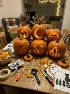 Cat-inspired pumpkin stencil ideas for Halloween