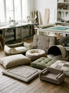 Eight handmade dog bed styles created with different sewing patterns