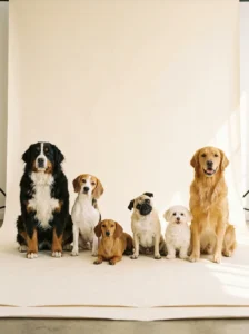 Different dog breeds showing a range of personalities for dog naming inspiration.