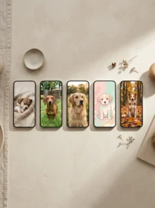 Collection of cute dog wallpaper styles for smartphones.