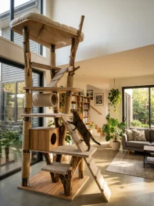Large multi-level DIY cat tower with platforms and ramps