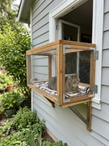 Small DIY window box catio for an indoor cat