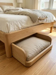 Safety features of a bed frame with an attached dog bed